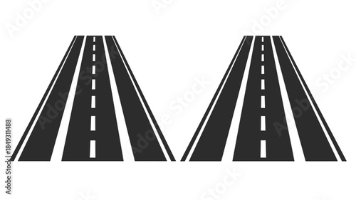 Two converging highway roads with dashed lane markings a striking silhouette