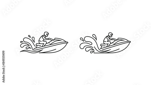 Two jet ski outlines riding on water dynamic line art silhouette