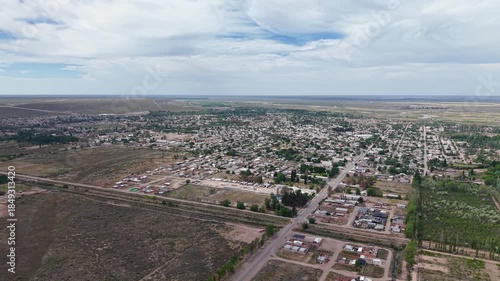 Aerial view of the city of Catriel, in Rio Negro, Argentina. Route number 151