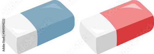 Blue and red erasers illustration in vector style for school and office supplies stationery design