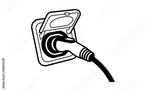 Electric car silhouette vector design, electric car line with charging stations, black silhouette of an electric car charging, hybrid technology vehicles car logo idea vector based illustration