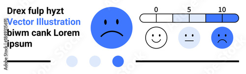 Sad blue face beside a progression emotional chart, highlighting happiness to sadness. Ideal for emotion tracking, psychology, feedback, mental health, user surveys, metrics, simple landing page