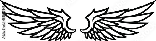 Stylized Black Outline Wings Vector Illustration Tattoo Design Emblem