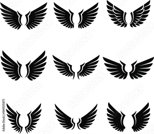 Black Wings Vector Set Collection of Nine Different Icon Designs