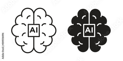 AI brain icons. Line Illustration Vector Template. Clipart concept illustration