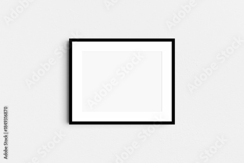 Horizontal frame mockup 5:4, 4:5 landscape. Single black frame mockup. Clean, modern, minimalist, bright. Passepartout/mat opening in 4:3 aspect ratio.