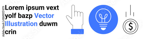 Business growth, innovation, finance, creative ideas, investment, minimalism. Hand point gesture, light bulb dollar coin icon. Innovation and finance concepts reflected visually