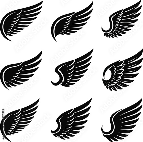 Vintage Black Wings Icon Set Crest Logo Elements