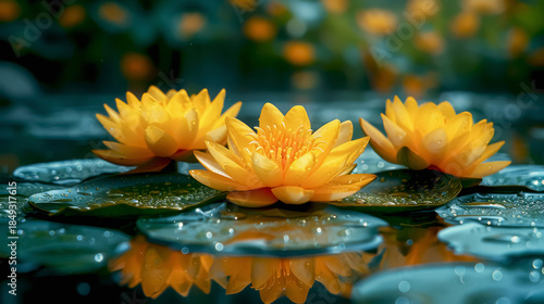 Wallpaper Mural Vibrant yellow lotus flowers bloom on tranquil waters under soft sunlight Torontodigital.ca