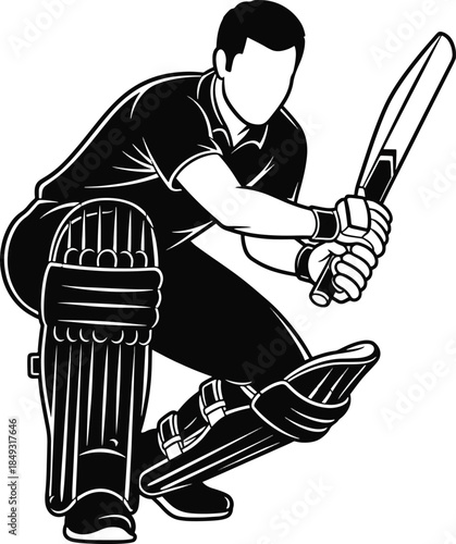 Cricket Player Batting Action Vector Illustration