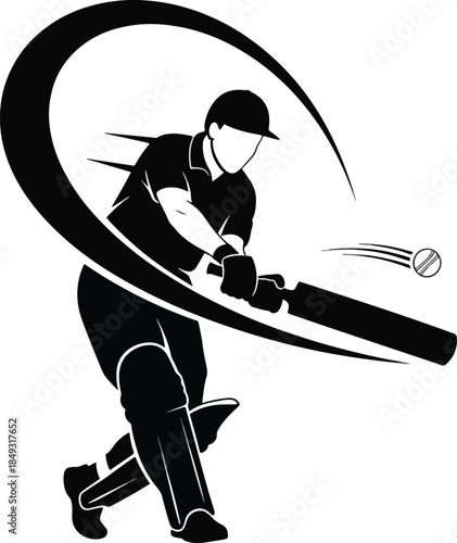 Dynamic Cricket Batsman Hitting Shot Silhouette Logo Icon