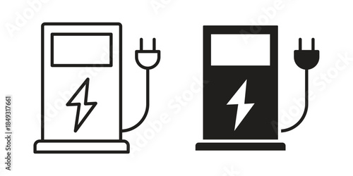 Charging station icons. Line Illustration Vector Template. Clipart concept illustration