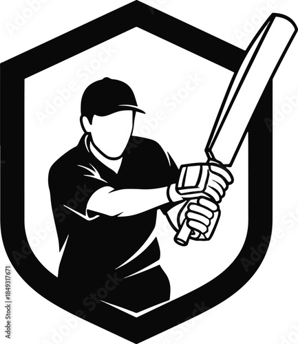 Monochrome Cricket Batsman Logo Emblem Design