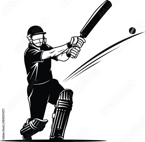Cricket Player Batting Action Silhouette Vector Sport Design