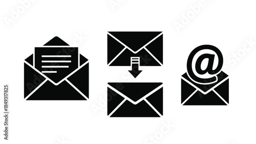 Three email icons representing communication messages and the symbol silhouette