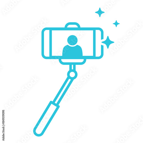 Extended selfie stick icon, Isolated on white background. Blue icon
