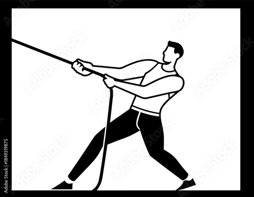 Tug of war illustration black and white, struggle concept vector