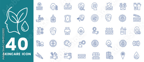 Skincare Outline Icon Set – Moisturizer, Collagen, Treatment, Dermatology & Beauty Care. Editable Stroke Vector Illustration