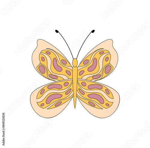 Groovy retro butterfly sticker in a funky and colorful abstract style. Cute y2k groovy element, 70s pop graphic, with playful vintage shape, ideal for trendy modern creative projects.