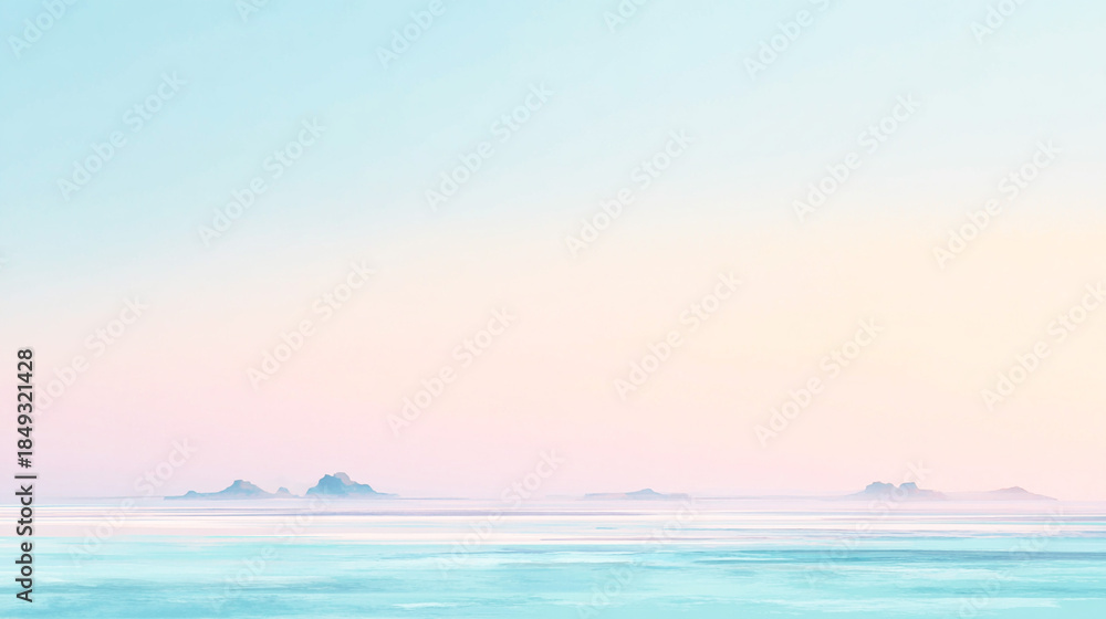 Fototapeta premium パステルカラーの空と穏やかな水面 