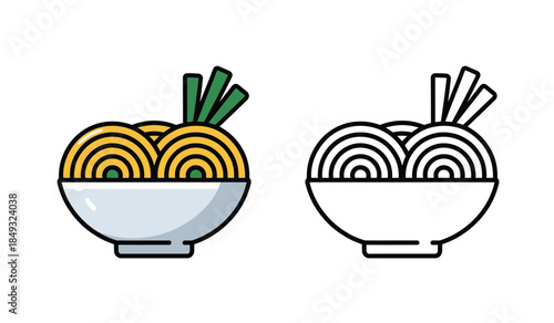 Colorful Illustration of Noodles in a Bowl on Transparent Background