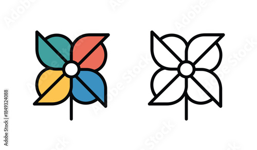 Colorful Windmill Icons Set