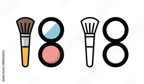 makeup brushes and cosmetic products isolated on white background