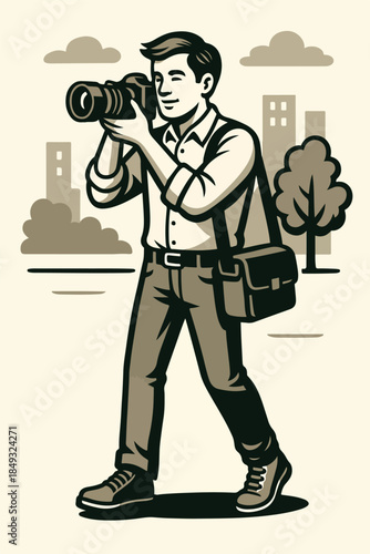 Travel Photographer Walking Illustration