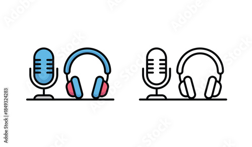 microphone and headphones icons in blue red and black