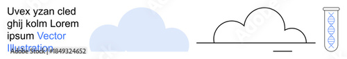 Science, genetics, cloud technology, data storage, innovation, and research. A cloud symbol and test tube with a DNA helix. Genetics and cloud technology concepts