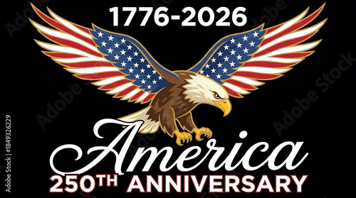 American Eagle with USA Flag Wings Celebrates 250th Anniversary 1776-2026