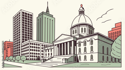 Boston skyline featuring capitol building and towers, perfect for cityscape posters, travel websites, and bostonthemed marketing materials.