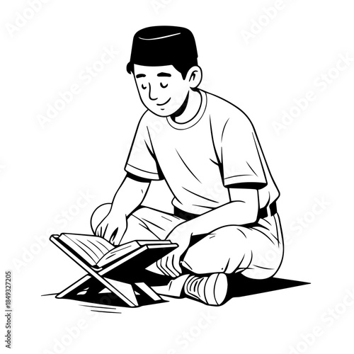 Child Reading Quran Illustration