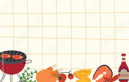 Barbecue Background  invitation card banner poster with different meat