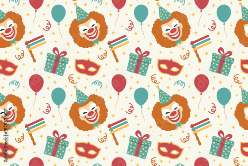 Happy Purim Jewish festival endless background. Carnival party vector seamless pattern 