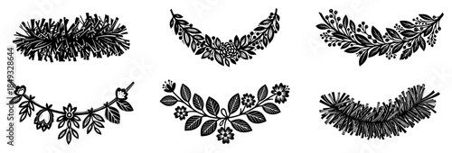 Collection of decorative christmas garlands and floral borders for holiday design