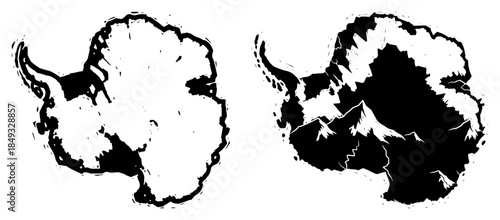 Map silhouette of antarctica continent with mountain texture details