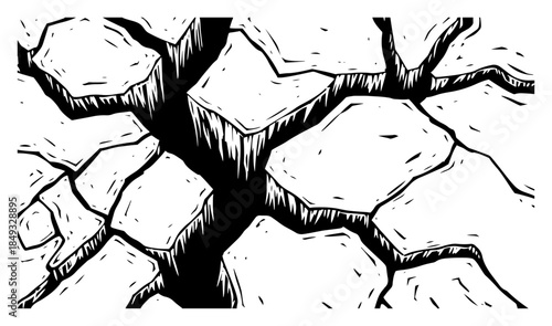 Deep fissures and cracks in dry earth ground texture illustration