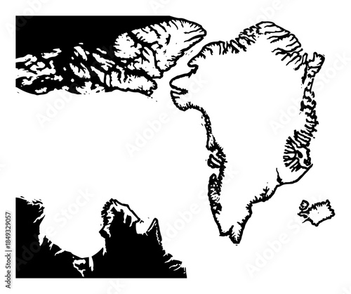 Map silhouette of Greenland island with surrounding arctic territories