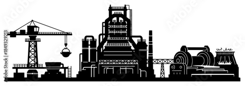 Industrial factory skyline silhouette with cranes and smokestacks