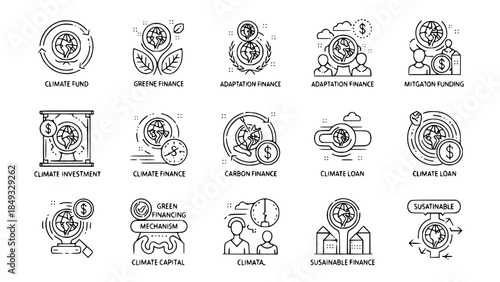 Climate funding icons illustrate sustainability initiatives or environment loans symbolize investment or green capital symbols demonstrate responsible finance