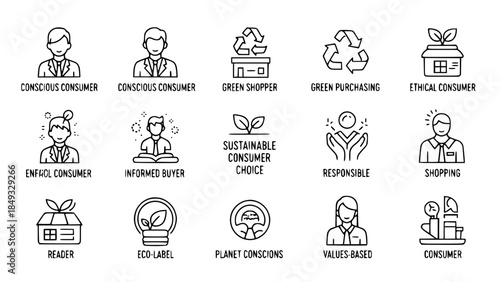 Consumers representing eco-conscious decisions demonstrating sustainability values on white or consumers choosing green products highlighting environmental responsibility on white
