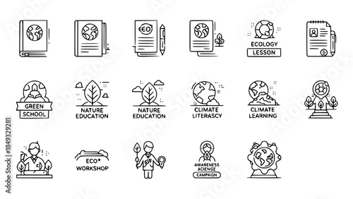 Earth learning concept shows climate topics in education scene outline style or ecology lessons showcase ecological environment themes in learning scene outline style