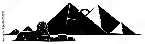 Ancient egyptian landscape featuring the great sphinx and pyramids of giza