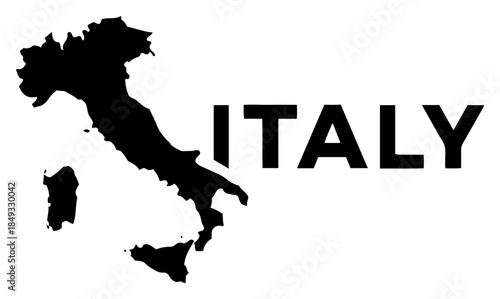 Silhouette map of Italy with bold typography text for travel design