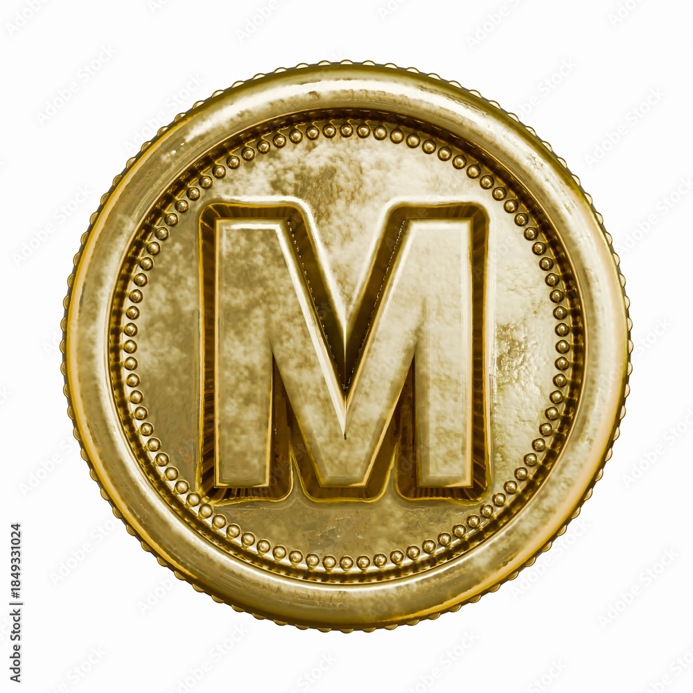 Fototapeta premium Golden aged coin Letter M 3D