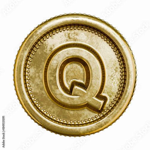 Golden aged coin Letter Q 3D
