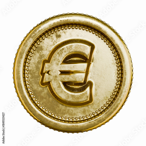 Golden aged coin Currency sign Euro 3D