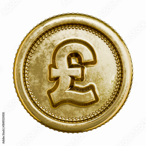 Golden aged coin Currency sign Pound 3D