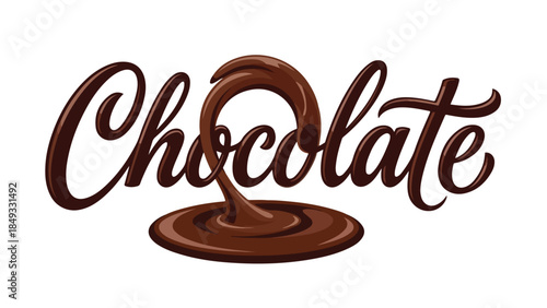 Chocolate lettering with melted chocolate puddle.